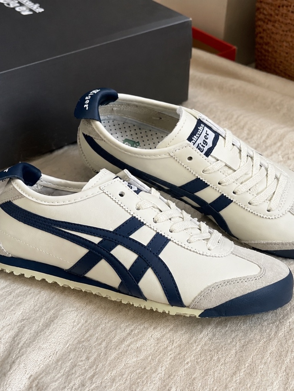 Onitsuka Tiger by Asics White and Navy Cortez-Style Sneakers